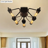 Vintage Black 5-Light Semi Flush Mount Ceiling Light For Living Room Space