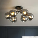 Vintage Black 6 - Head Hotel Ceiling Light With Orb Smoke/Clear Glass Shade Smoke Gray