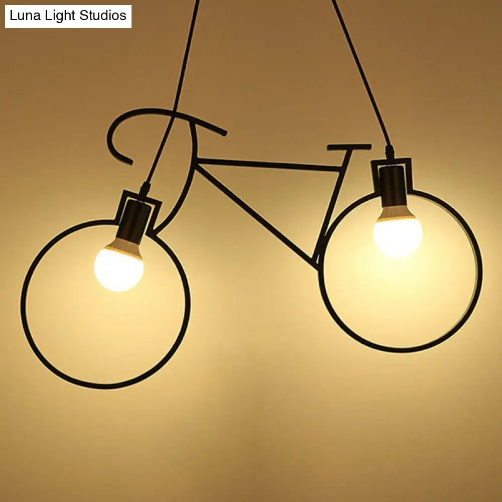 Vintage Black Bicycle Iron Chandelier Light - 2 Heads Restaurant Pendant Fixture