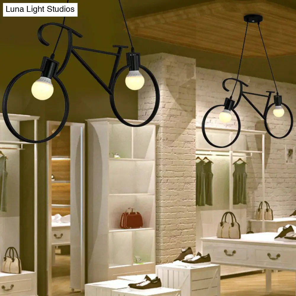 Vintage Black Bicycle Iron Chandelier Light - 2 Heads Restaurant Pendant Fixture