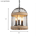 Vintage Black Birdcage Ceiling Light With Chain - Metal And Rope Hanging Lamp For Dining Room