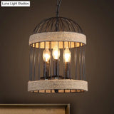Vintage Black Birdcage Ceiling Light With Chain - Metal And Rope Hanging Lamp For Dining Room