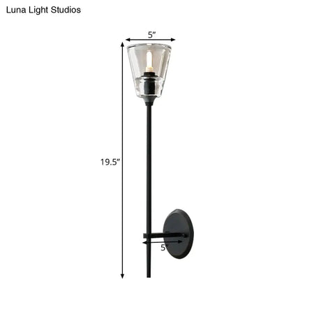 Vintage Black/Brass Pencil Arm Wall Lamp With Clear Glass Shade