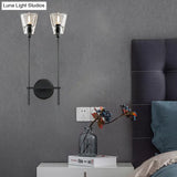 Vintage Black/Brass Pencil Arm Wall Lamp With Clear Glass Shade