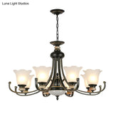 Vintage Black Chandelier: Flower White Glass Ceiling Light 3/6/8 Lights For Bedroom Fixture