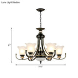 Vintage Black Chandelier: Flower White Glass Ceiling Light 3/6/8 Lights For Bedroom Fixture