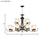 Vintage Black Chandelier: Flower White Glass Ceiling Light 3/6/8 Lights For Bedroom Fixture