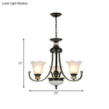 Vintage Black Chandelier: Flower White Glass Ceiling Light 3/6/8 Lights For Bedroom Fixture
