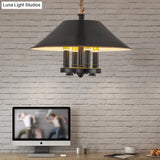 Vintage Black Cone Shade Chandelier With 4 Lights - Metal Pendant Lamp For Dining Room