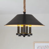Vintage Black Cone Shade Chandelier With 4 Lights - Metal Pendant Lamp For Dining Room