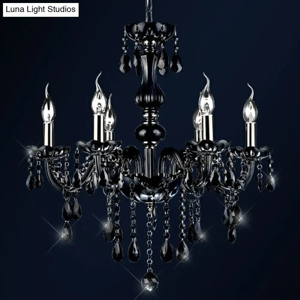 Vintage Black Crystal 6-Light Candle Chandelier - Elegant Ceiling Pendant For Living Room