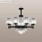 Vintage Black Crystal Chandelier - Elegant Rectangular-Cut Cylinder Pendant Light