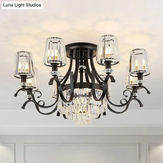 Vintage Black Crystal Conical Semi Flush Mount Lighting