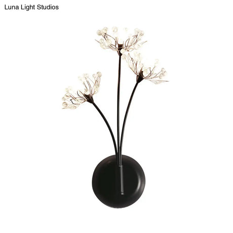 Vintage Black Dandelion Sconce Light With 3 Crystal Wall Lights For Stairway