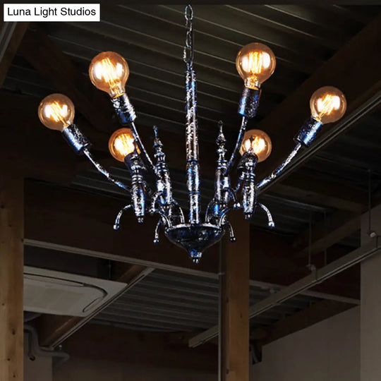 Vintage Black Bare Bulb Chandelier - Metallic Multi-Head Pendant Light For Dining Room