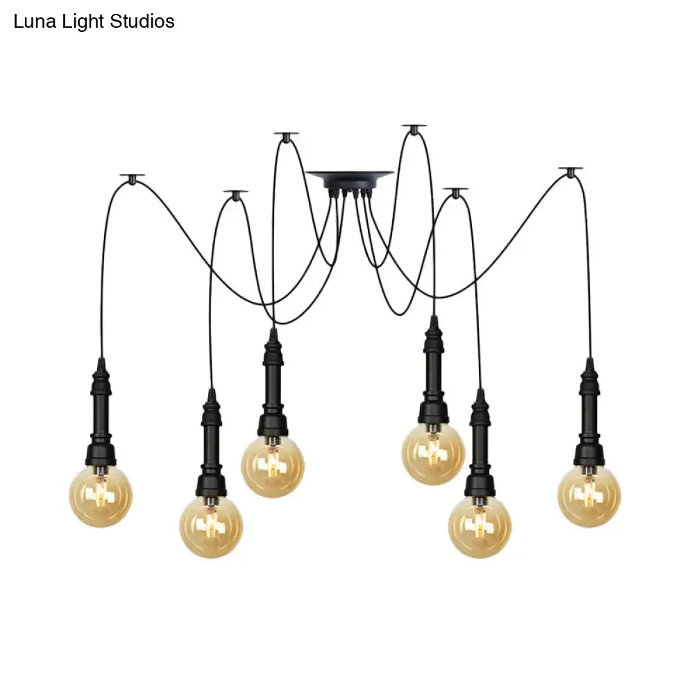 Vintage Amber Glass Chandelier With Multi-Light Pendants - Global Restaurant Swag Pendant Lamp In