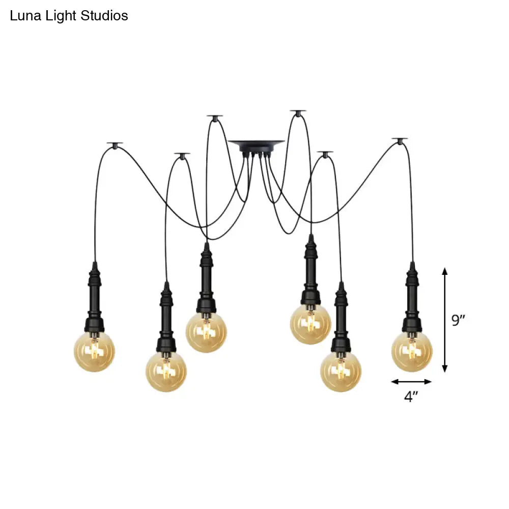 Vintage Amber Glass Chandelier With Multi-Light Pendants - Global Restaurant Swag Pendant Lamp In
