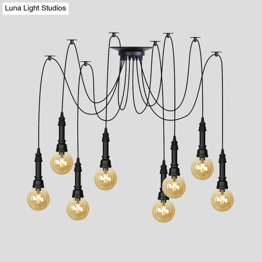 Vintage Black Finish Amber Glass Chandelier - Multi Light Pendant Lamp For Global Restaurants