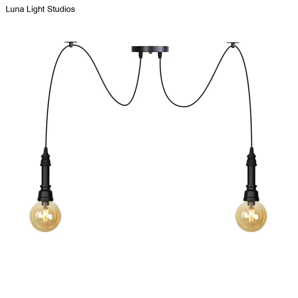 Vintage Amber Glass Chandelier With Multi-Light Pendants - Global Restaurant Swag Pendant Lamp In