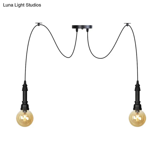 Vintage Amber Glass Chandelier With Multi-Light Pendants - Global Restaurant Swag Pendant Lamp In