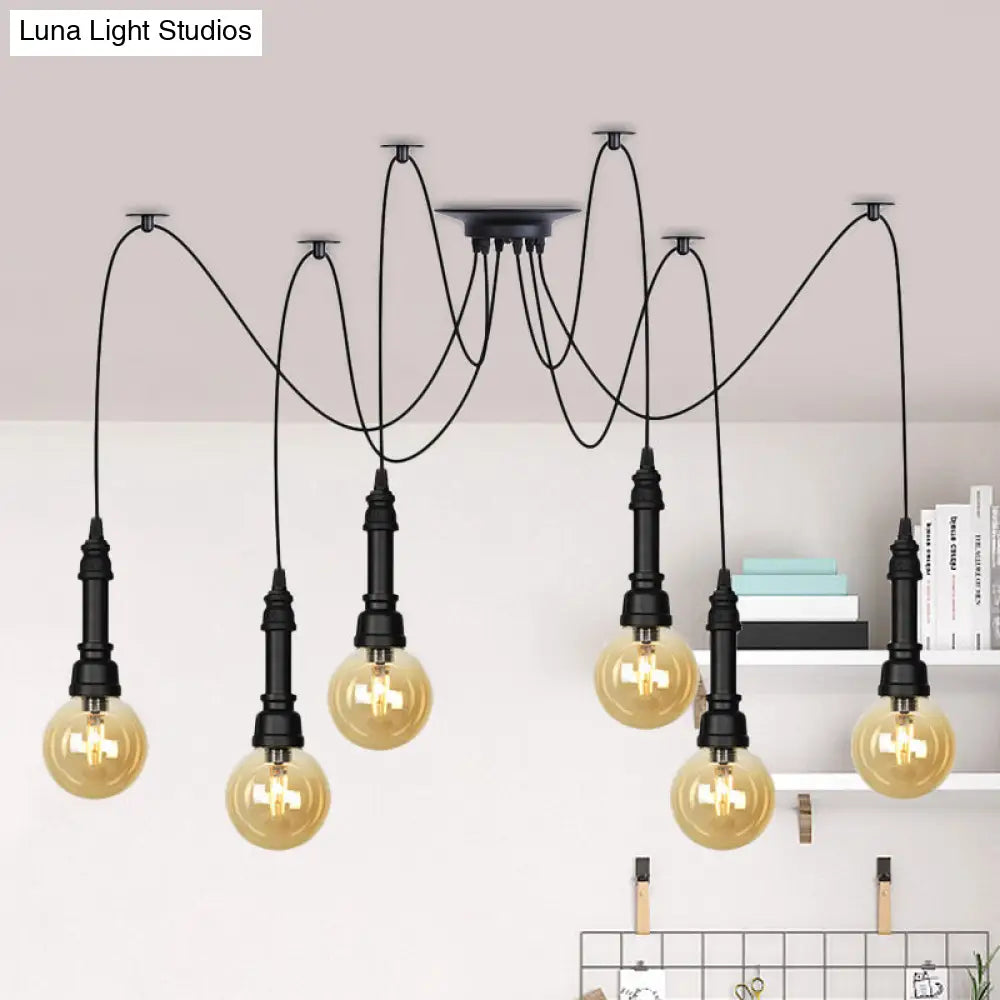 Vintage Amber Glass Chandelier With Multi-Light Pendants - Global Restaurant Swag Pendant Lamp In