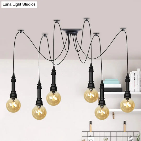 Vintage Amber Glass Chandelier With Multi-Light Pendants - Global Restaurant Swag Pendant Lamp In