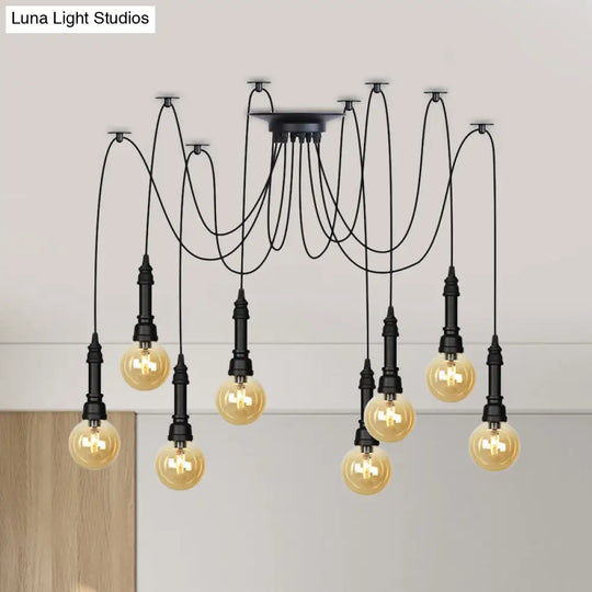 Vintage Black Finish Amber Glass Chandelier - Multi Light Pendant Lamp For Global Restaurants