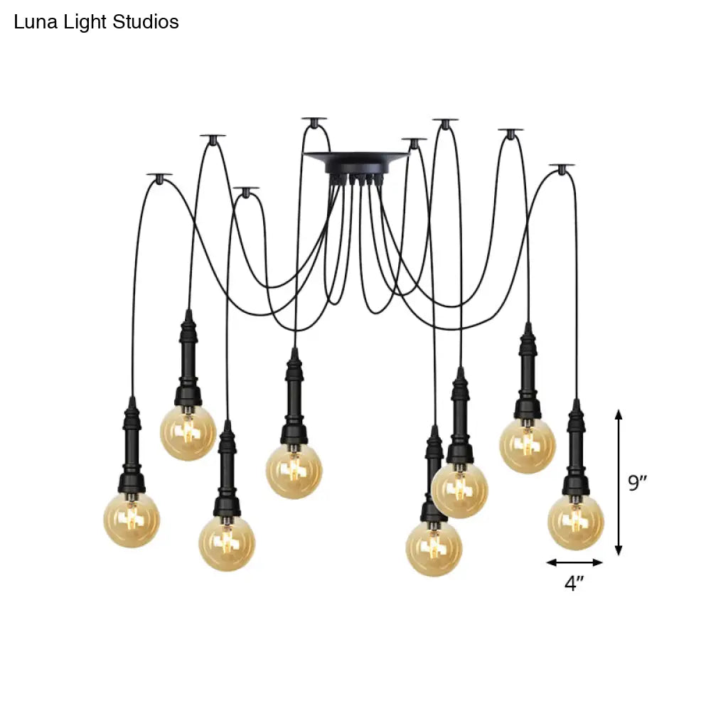 Vintage Black Finish Amber Glass Chandelier - Multi Light Pendant Lamp For Global Restaurants