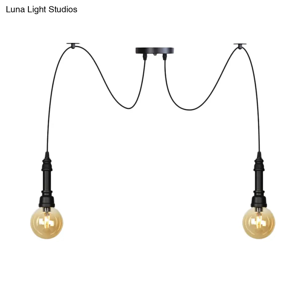 Vintage Black Finish Amber Glass Chandelier - Multi Light Pendant Lamp For Global Restaurants