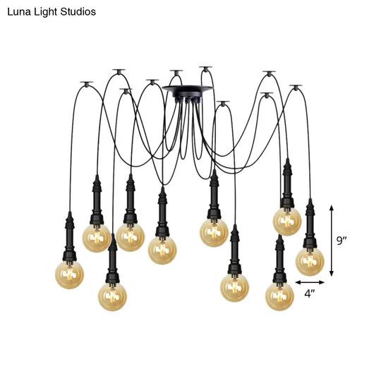 Vintage Amber Glass Chandelier With Multi-Light Pendants - Global Restaurant Swag Pendant Lamp In