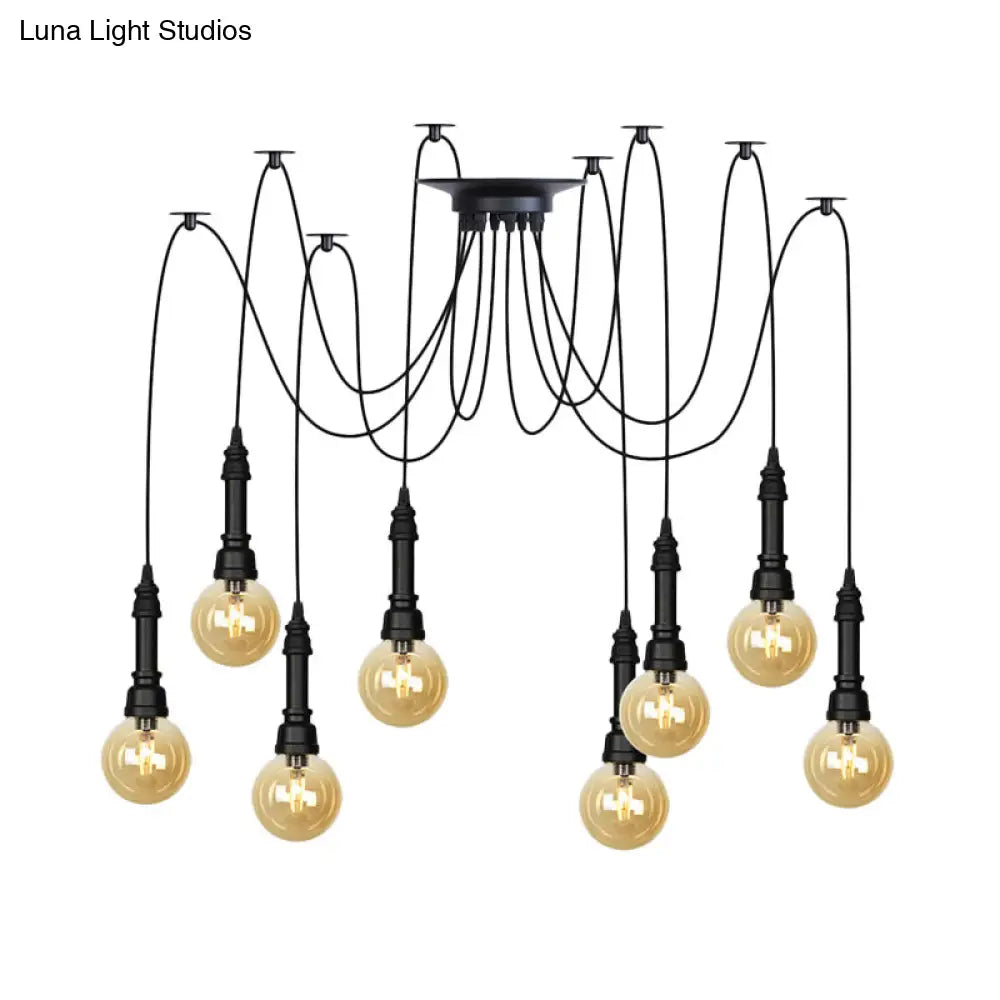 Vintage Amber Glass Chandelier With Multi-Light Pendants - Global Restaurant Swag Pendant Lamp In