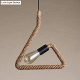 Vintage Black Finish Hemp Rope Suspension Lamp With Unique Triangle/Round Frame Design - 1 Light