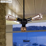 Vintage Black Finish Metal Bare Bulb Chandelier With Hanging Rod - 3/4/5 Lights For Bar