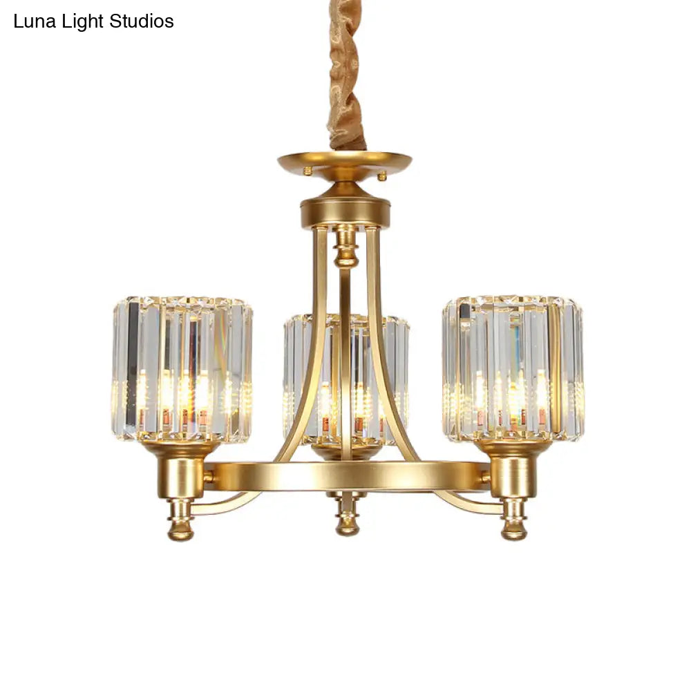 Vintage Black/Gold Chandelier Lamp - Stylish Crystal & Metal 3/6 Head Hanging Lighting With Cylinder