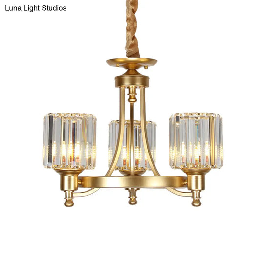 Vintage Black/Gold Chandelier Lamp - Stylish Crystal & Metal 3/6 Head Hanging Lighting With Cylinder