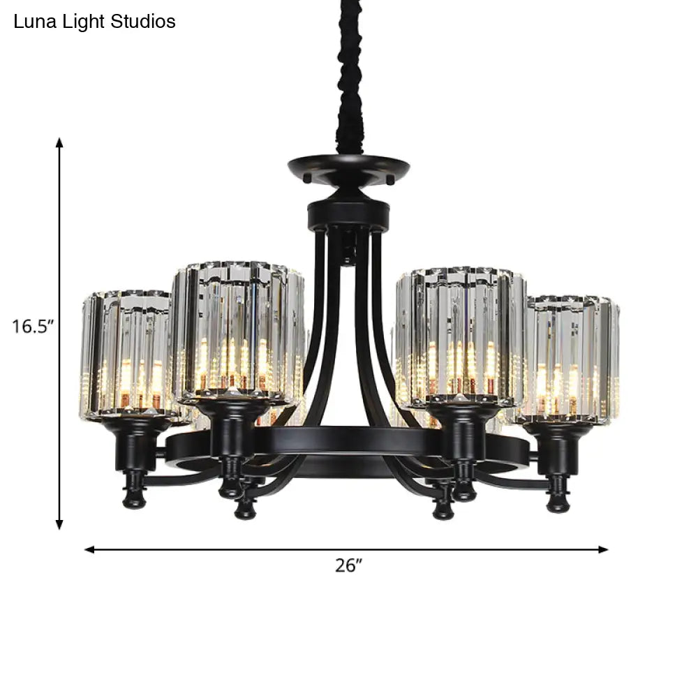 Vintage Black/Gold Chandelier Lamp - Stylish Crystal & Metal 3/6 Head Hanging Lighting With Cylinder