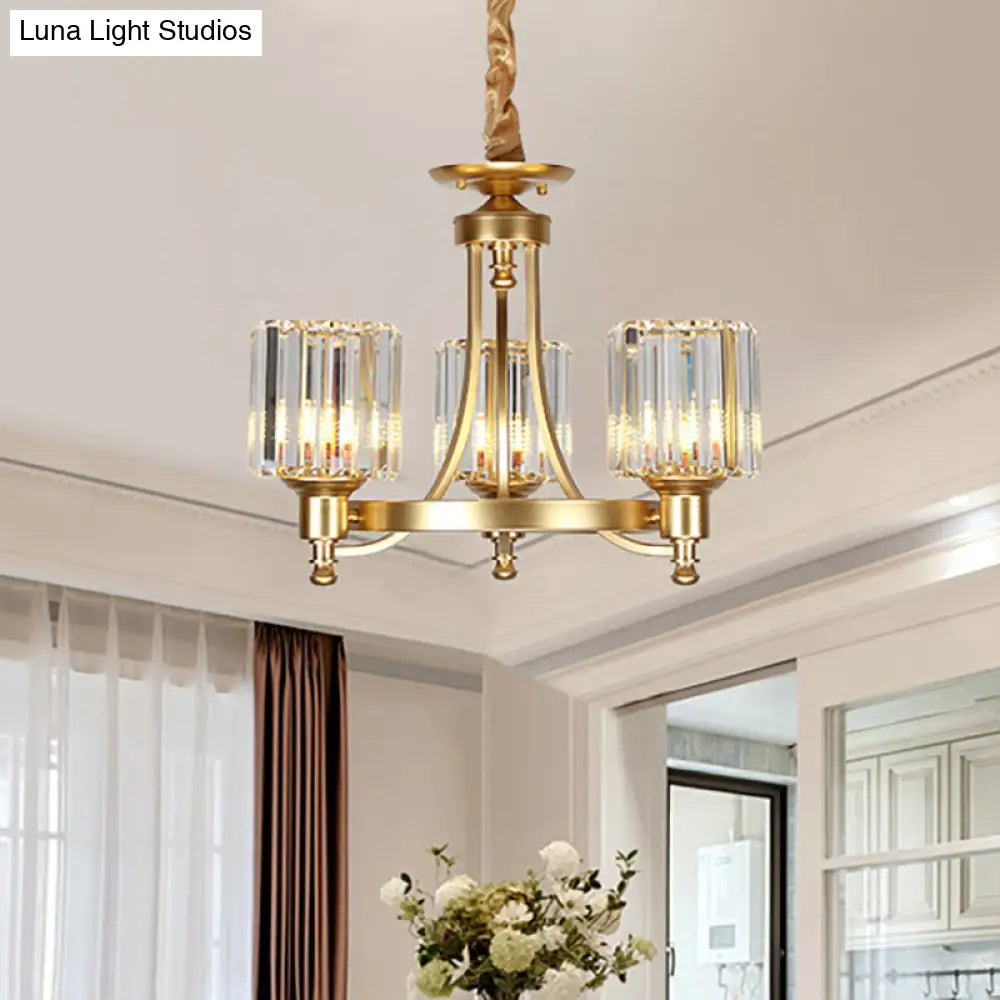 Vintage Black/Gold Chandelier Lamp - Stylish Crystal & Metal 3/6 Head Hanging Lighting With Cylinder