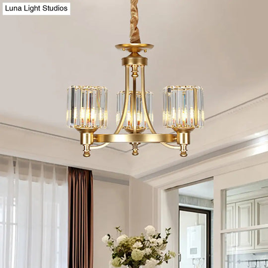 Vintage Black/Gold Chandelier Lamp - Stylish Crystal & Metal 3/6 Head Hanging Lighting With Cylinder