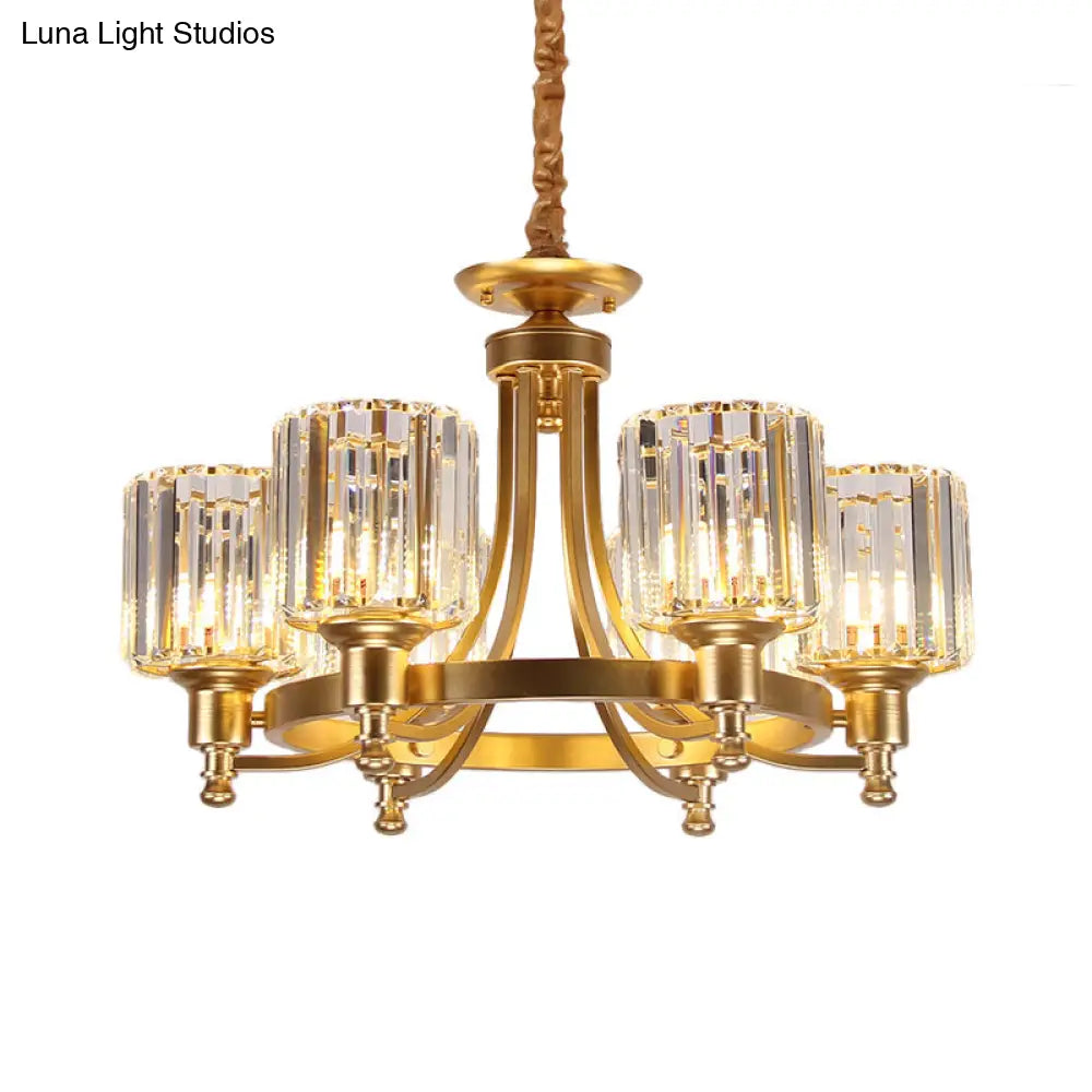 Vintage Black/Gold Chandelier Lamp - Stylish Crystal & Metal 3/6 Head Hanging Lighting With Cylinder