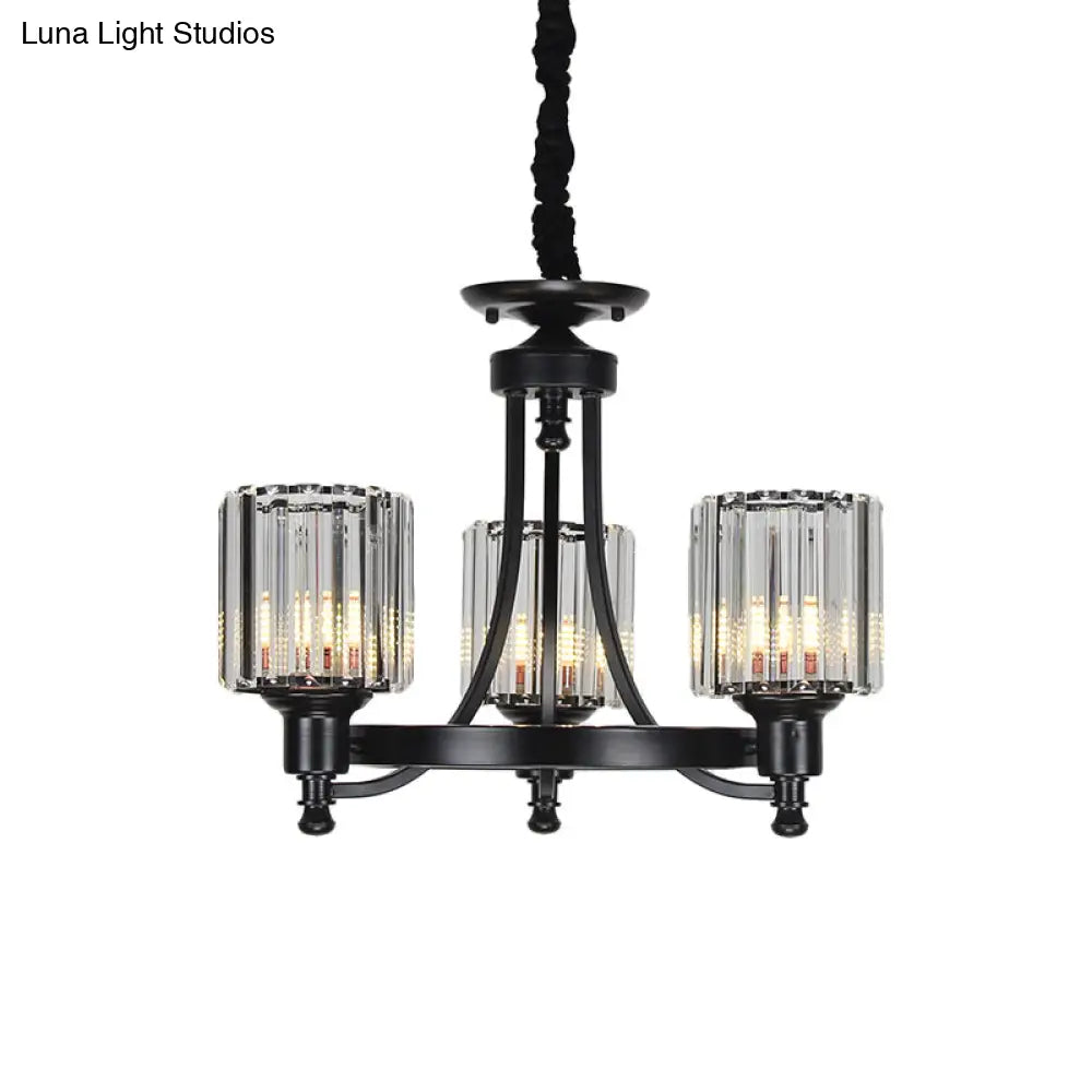 Vintage Black/Gold Chandelier Lamp - Stylish Crystal & Metal 3/6 Head Hanging Lighting With Cylinder