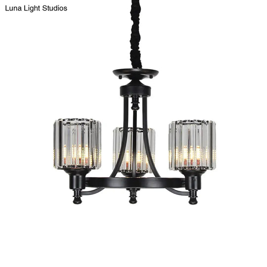 Vintage Black/Gold Chandelier Lamp - Stylish Crystal & Metal 3/6 Head Hanging Lighting With Cylinder