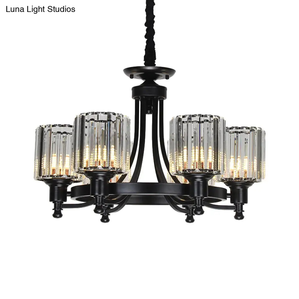 Vintage Black/Gold Chandelier Lamp - Stylish Crystal & Metal 3/6 Head Hanging Lighting With Cylinder