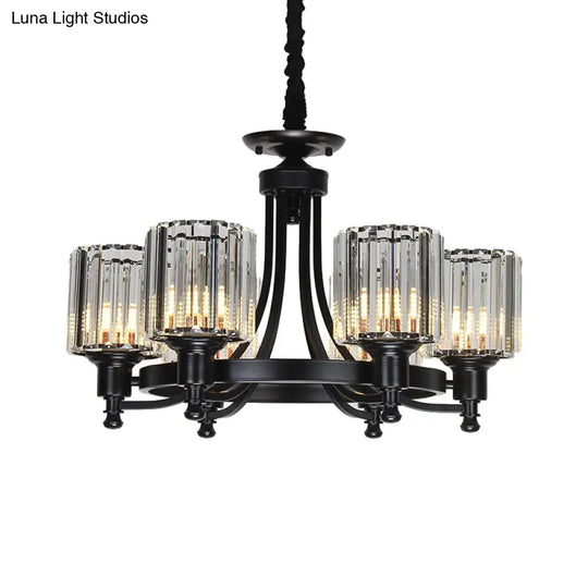 Vintage Black/Gold Chandelier Lamp - Stylish Crystal & Metal 3/6 Head Hanging Lighting With Cylinder