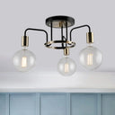 Vintage Black & Gold Semi - Flush Ceiling Lamp With Clear Glass - Ideal For Living Rooms (3/5 -