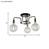 Vintage Black & Gold Semi - Flush Ceiling Lamp With Clear Glass - Ideal For Living Rooms (3/5 -
