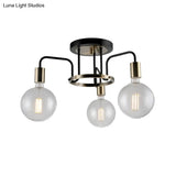 Vintage Black & Gold Semi - Flush Ceiling Lamp With Clear Glass - Ideal For Living Rooms (3/5 -