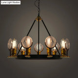 Vintage Black Grid Glass Lens Chandelier Lamp - 6/9/12 Lights Hanging Light Kit For Restaurants
