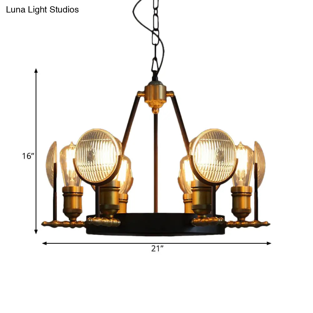 Vintage Black Grid Glass Lens Chandelier Lamp - 6/9/12 Lights Hanging Light Kit For Restaurants