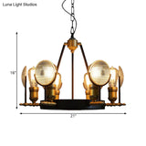 Vintage Black Grid Glass Lens Chandelier Lamp - 6/9/12 Lights Hanging Light Kit For Restaurants