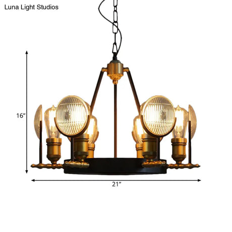 Vintage Black Grid Glass Lens Chandelier Lamp - 6/9/12 Lights Hanging Light Kit For Restaurants